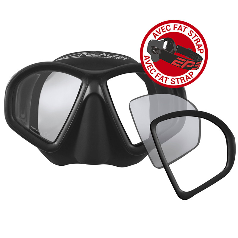 Masque Seaquest Diopter Noir Fat Strap pour Lentilles Correctrices